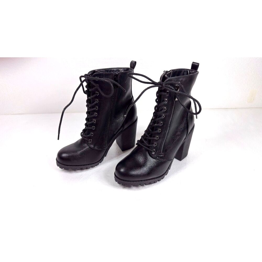 Dream Pairs Womens Silverado Chunky Heel Boots Lace Up Combat Boot Black 7.5